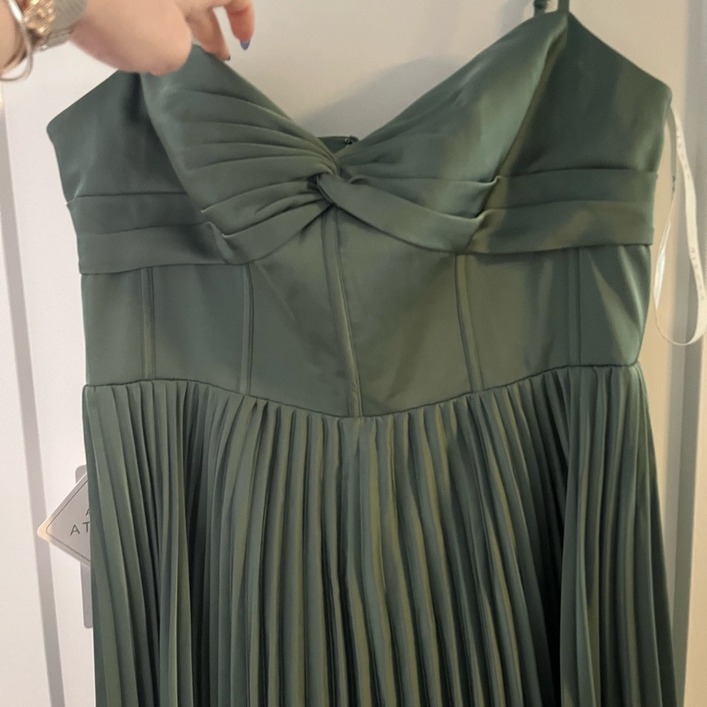 Azazie Forest Green Pleated Midi Dress - Picture 2 of 3